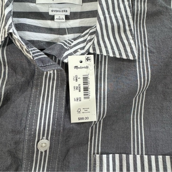 Madewell Men’s Small Long Sleeve Button Down Shirt Gray White Striped Oversized - Picture 4 of 8
